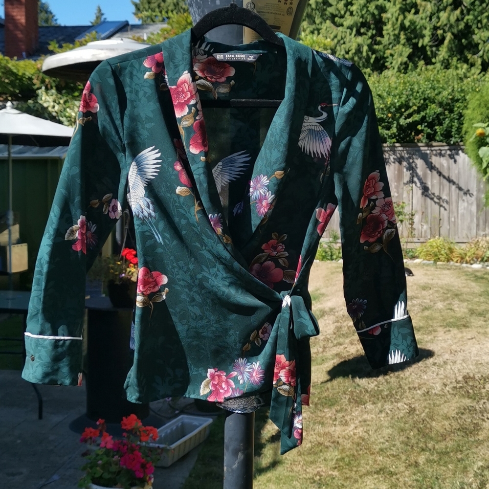 Zara Green Tie Up Blouse